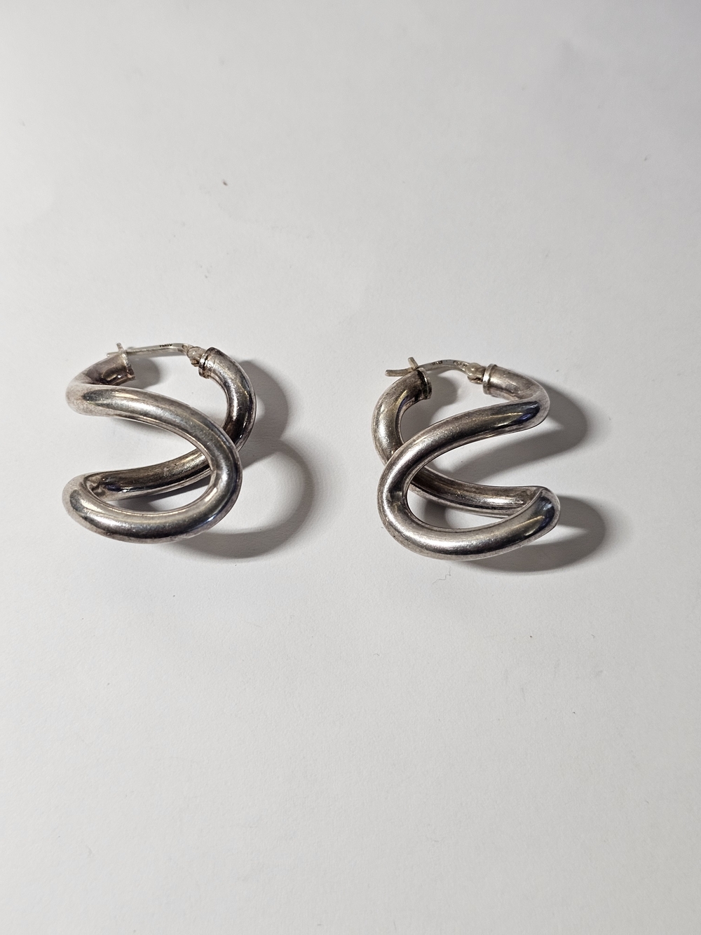 Sterling Silver 925 Spiral Hoop Earrings - Silver